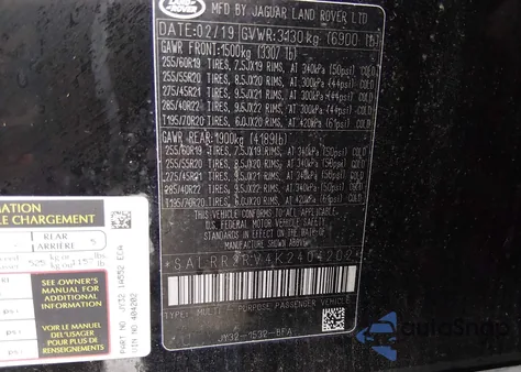 2019 Land Rover Discovery Hse from USA, damaged, VIN SALRR2RV4K2404202